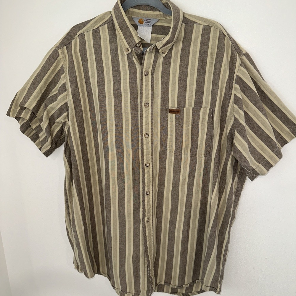 carhartt flannel shirt XL Bottom Up Green Striped Short Sleeve